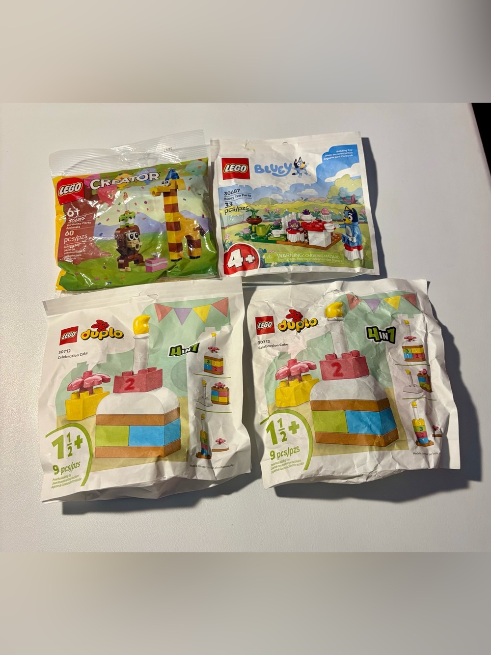 LEGO Polybag Lot (4): Bluey Tea Party, Creator Animals, (2) Duplo Cake NWT
